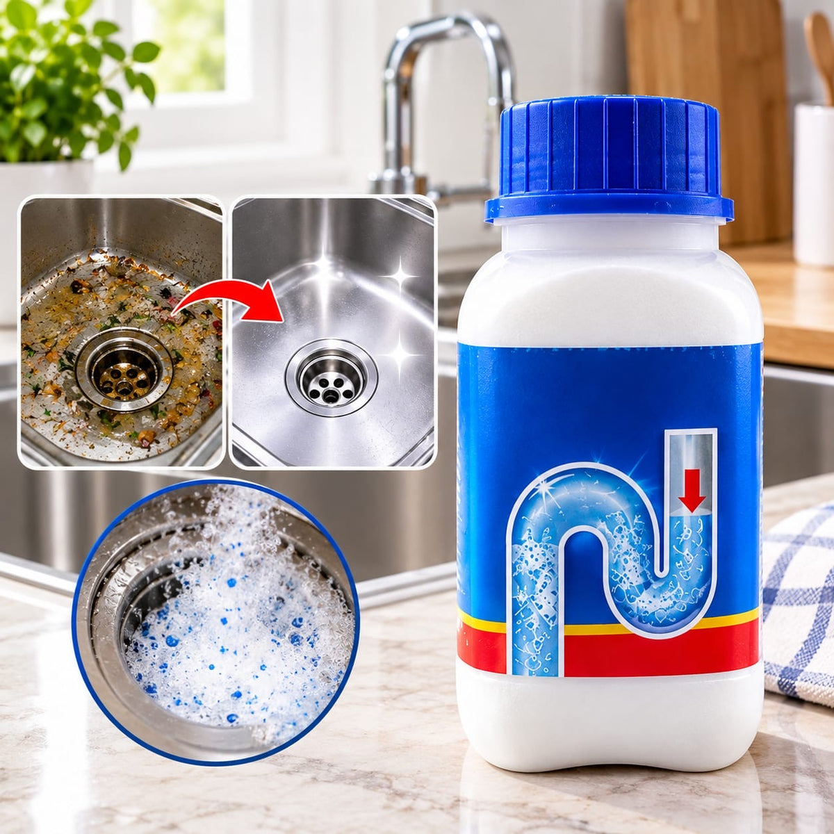 Powerful Clog Remover Powder – Fast-Acting Drain Cleaning Solution for Kitchen Sink, Bathroom, Pipes & Blocked Drains