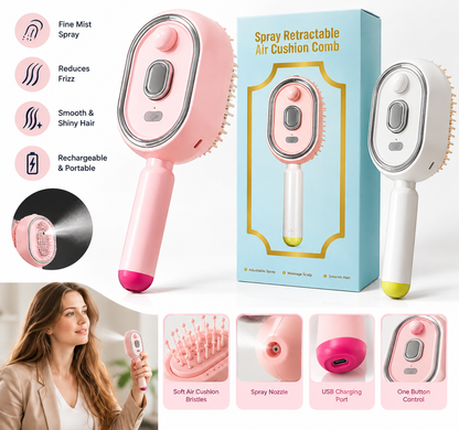 Electric Spray Retractable Air Cushion Comb – USB Rechargeable Hair Mist Brush for Smooth, Tangle-Free & Shiny Hair