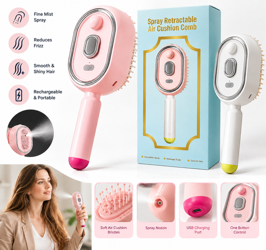 Electric Spray Retractable Air Cushion Comb – USB Rechargeable Hair Mist Brush for Smooth, Tangle-Free & Shiny Hair
